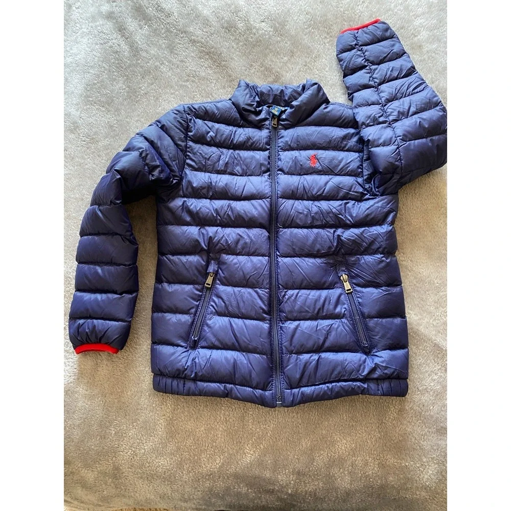 Polo Ralph Lauren Puffer Jacket Dark Blue Red Pony Kids 8 Lightweight s2